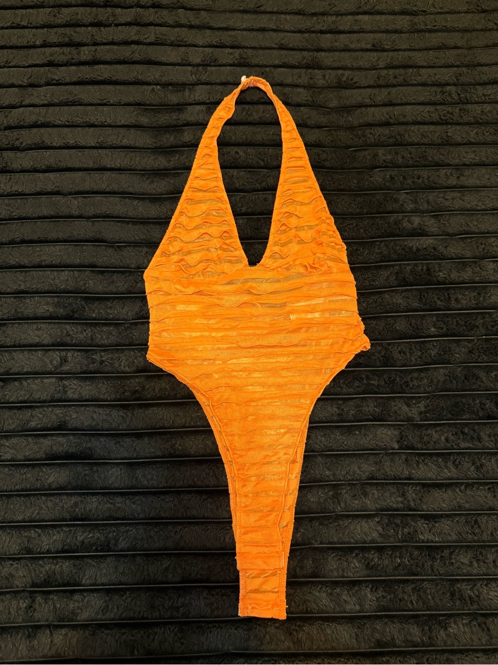 Orange Textured Halter One-Piece Bodysuit